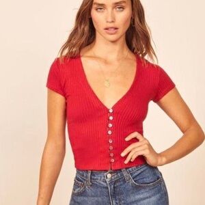 Reformation Nella Knit Top | Red | Size S